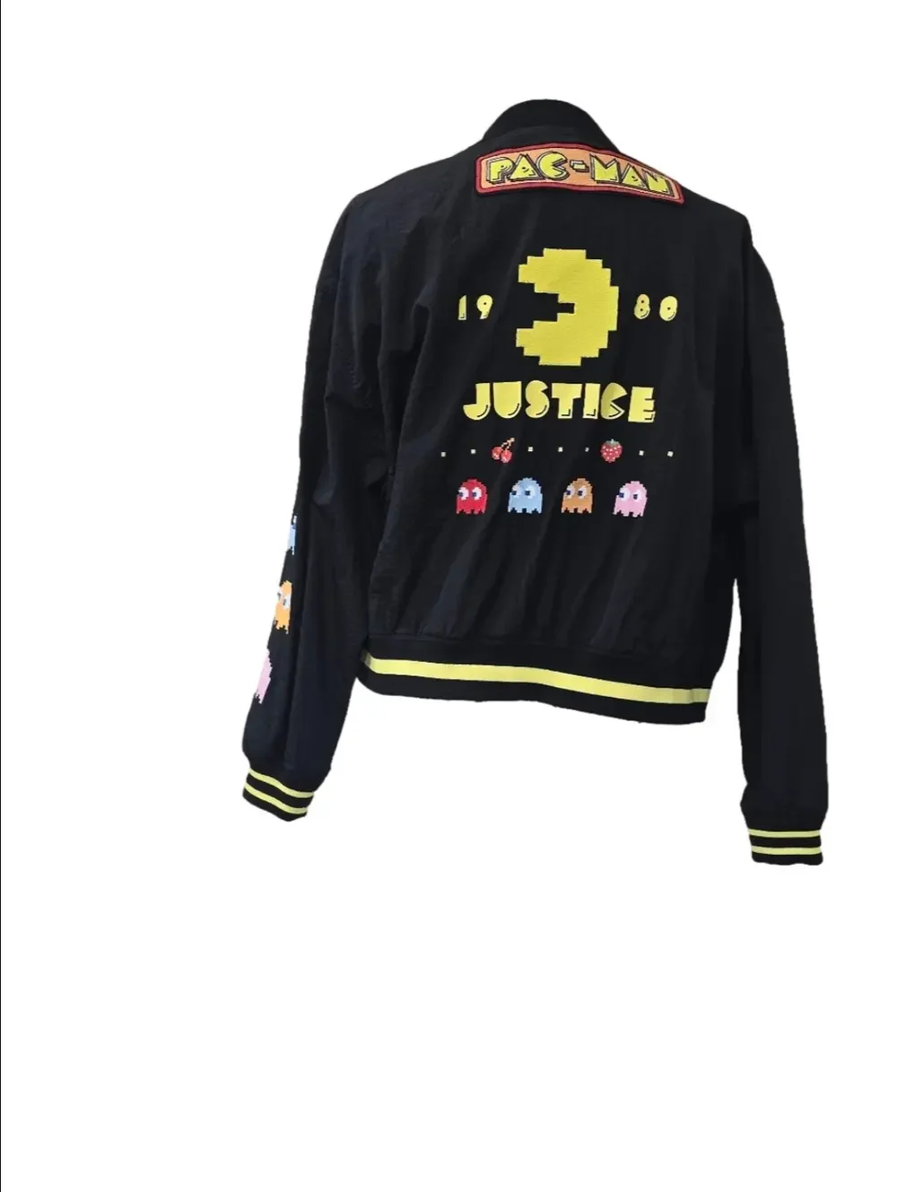 JUSTICE Pac-Man & Ghosts Black Bomber Jacket with Yellow Trim NWOT